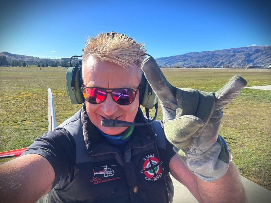 Grant Stewart in flight gear on the airfield